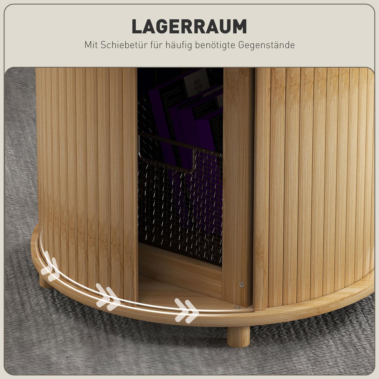 Round bamboo coffee table with storage - modern design