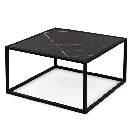 Coffee table marble look rectangular coffee table with table top made of faux marble 70 x 70 x 40 cm black