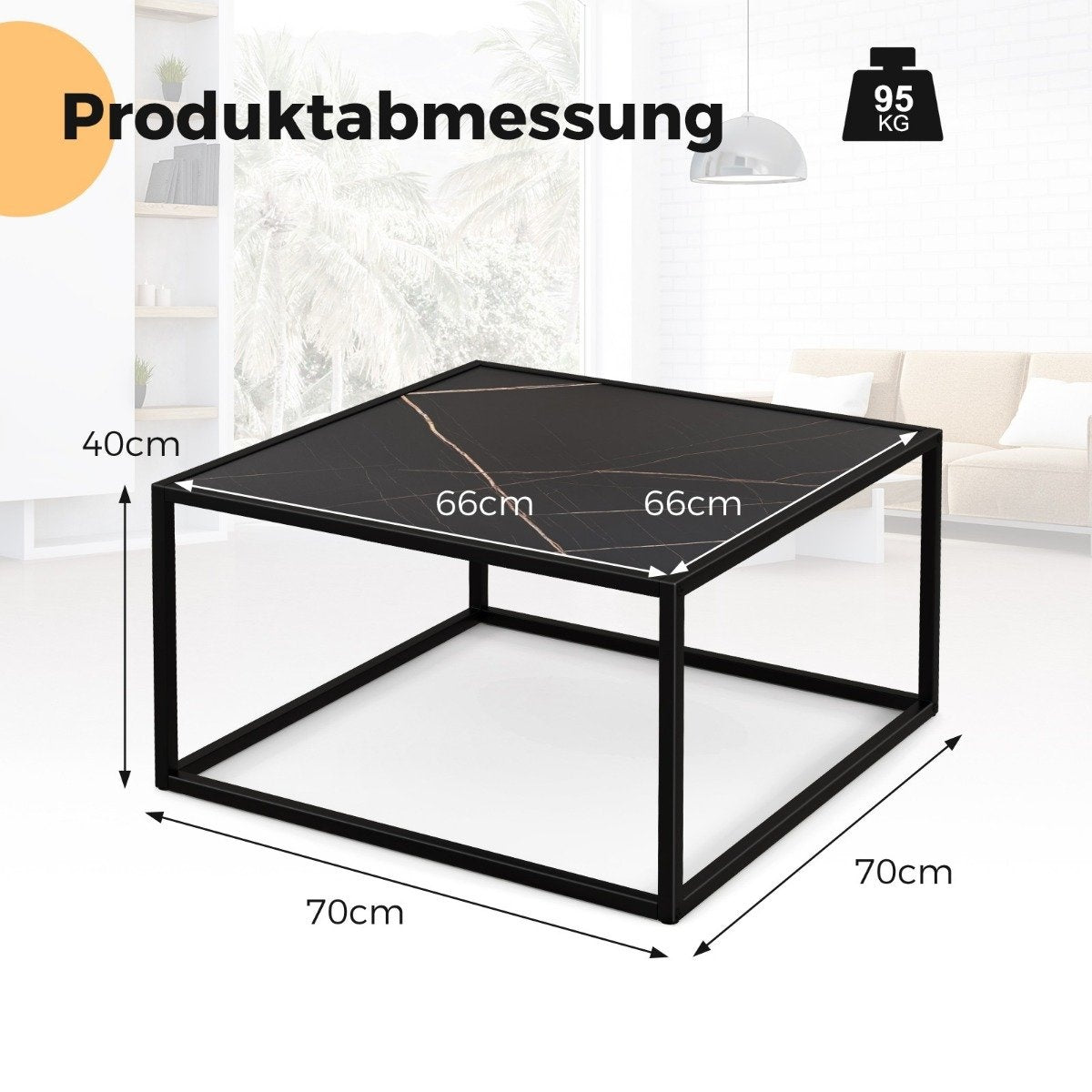 Coffee table marble look rectangular coffee table with table top made of faux marble 70 x 70 x 40 cm black
