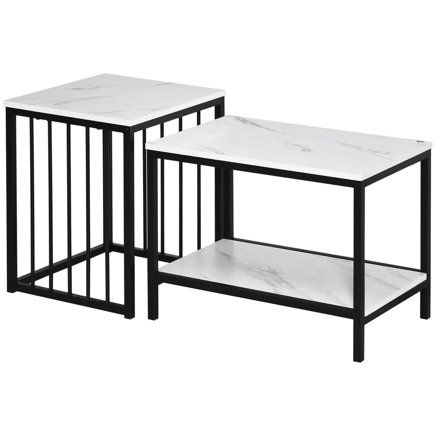 Modern nesting coffee table set, marble look, steel