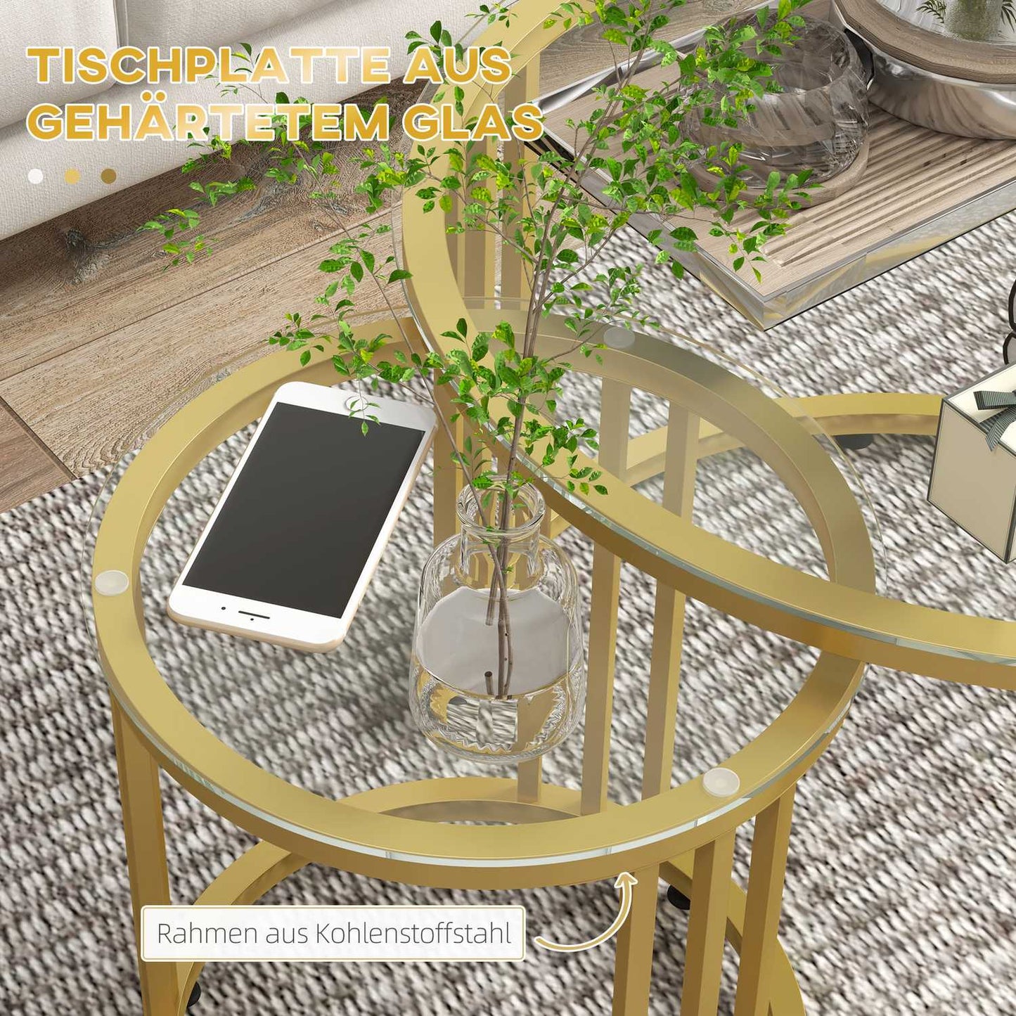 Stackable coffee table in gold with 2 pcs - Steel frame