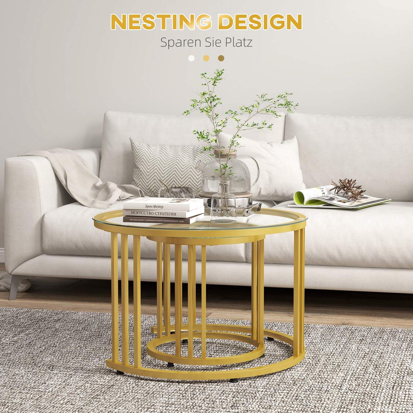 Stackable coffee table in gold with 2 pcs - Steel frame
