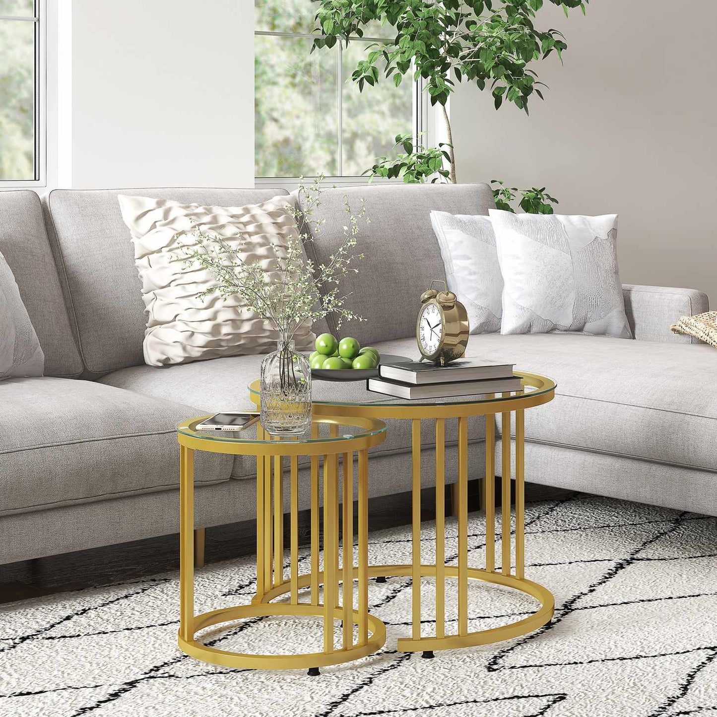 Stackable coffee table in gold with 2 pcs - Steel frame