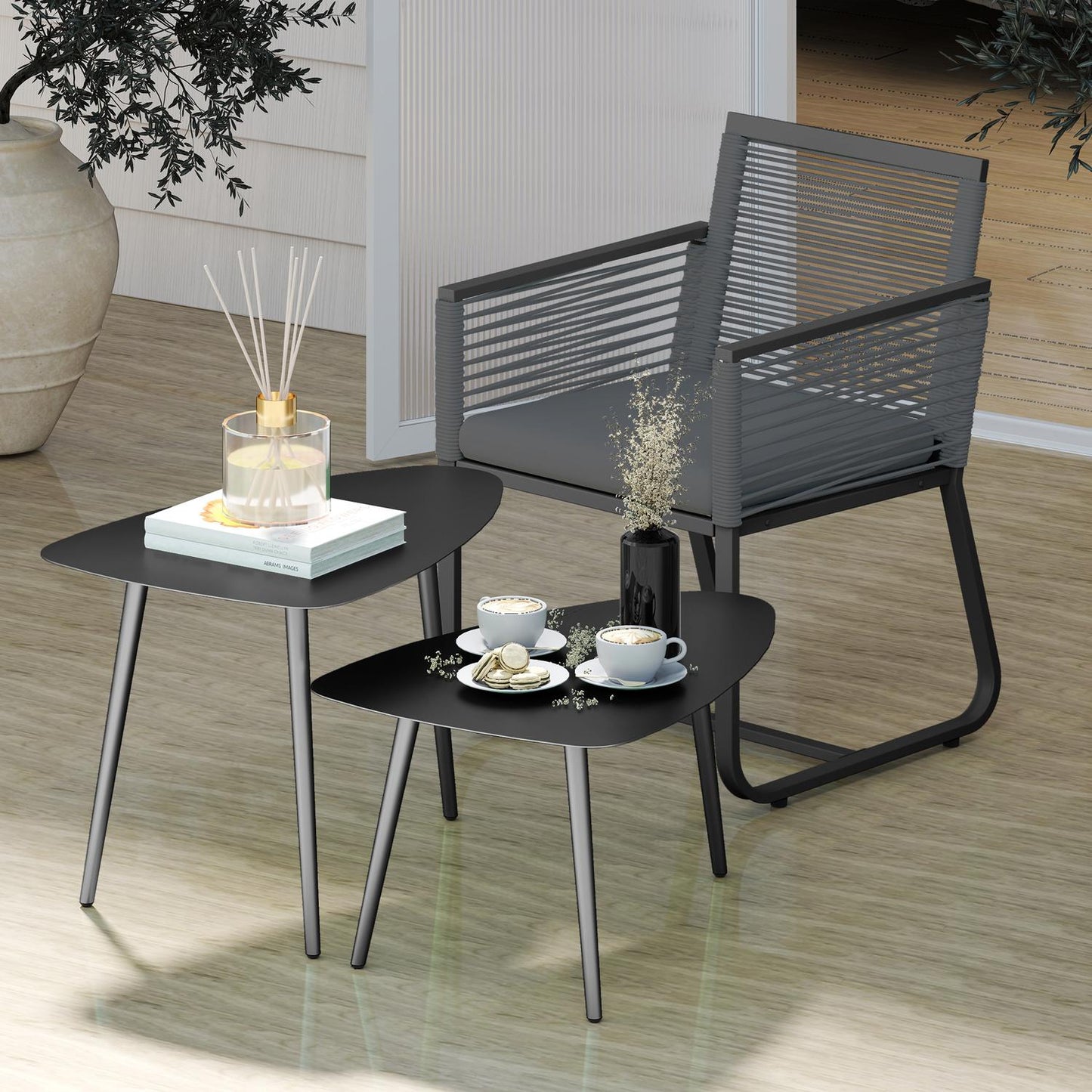 Outdoor coffee table, weatherproof steel, black