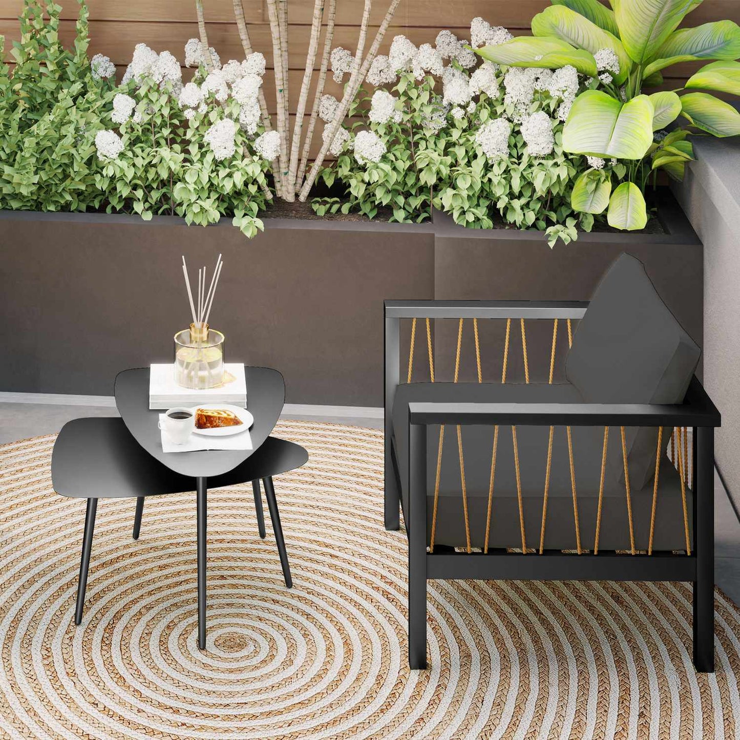 Outdoor coffee table, weatherproof steel, black