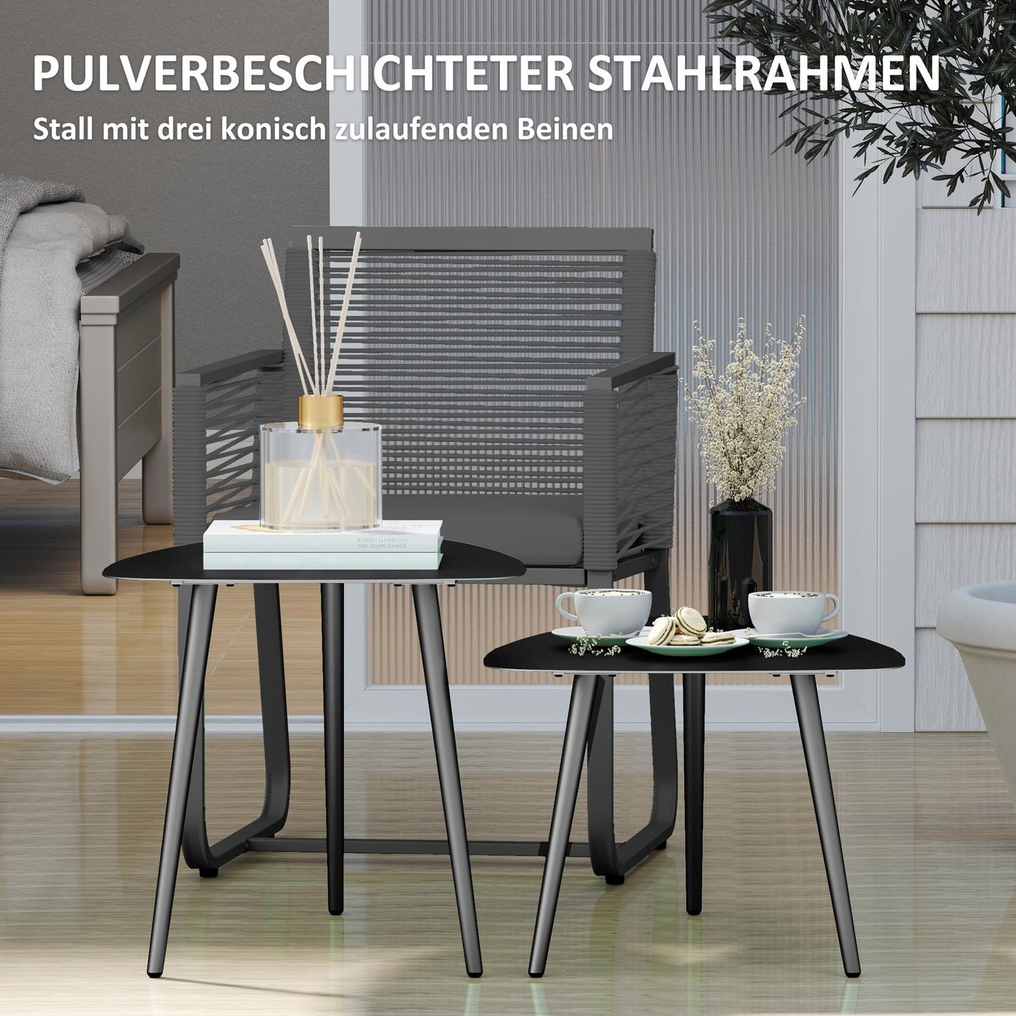 Outdoor coffee table, weatherproof steel, black