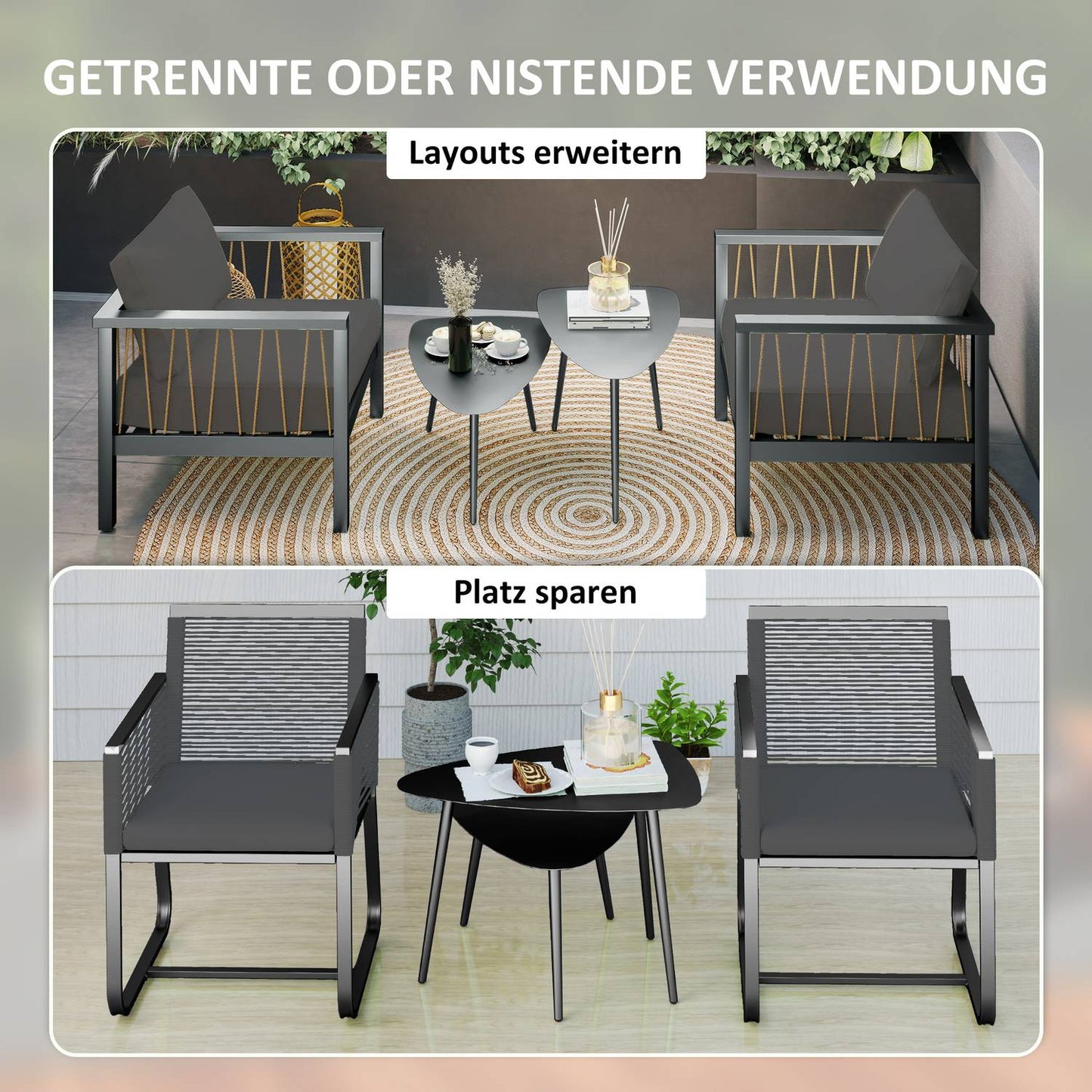 Outdoor coffee table, weatherproof steel, black