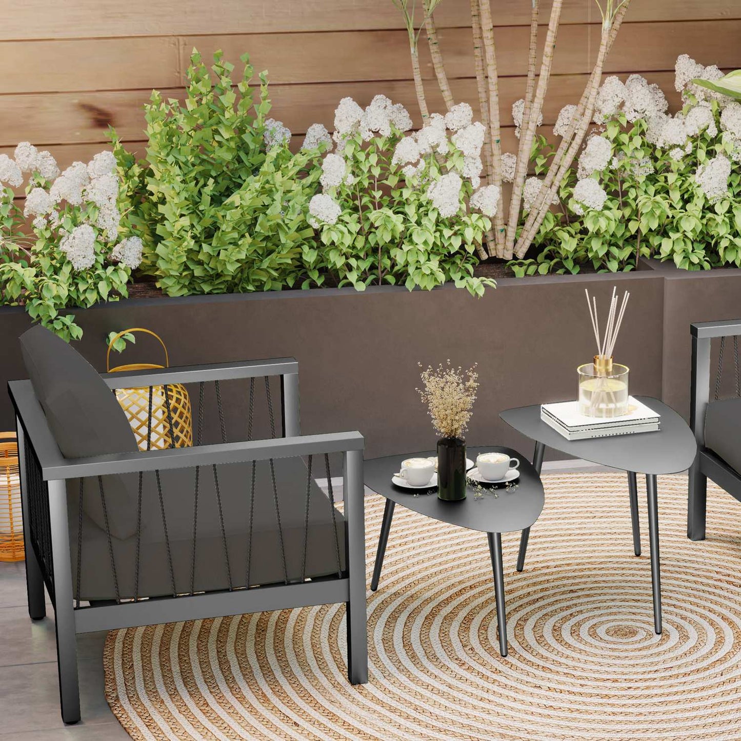 Outdoor coffee table, weatherproof steel, black