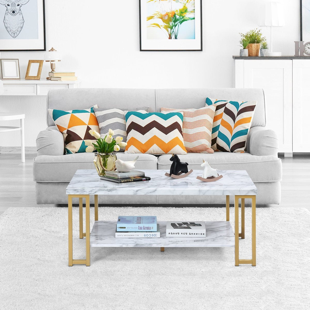 Coffee table side table sofa table side table console table coffee table golden and white