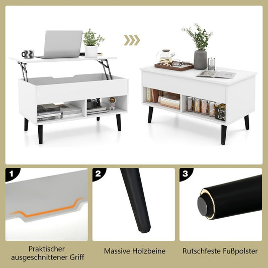 Coffee table with liftable table top Modern living room table 80 x 40 x 44.5 cm white