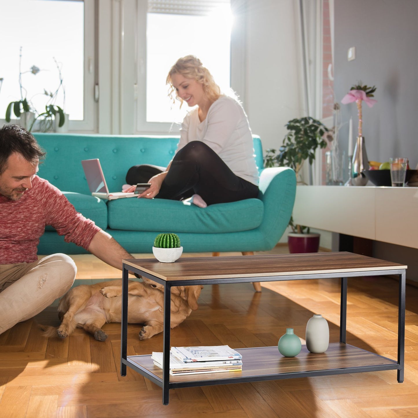 Coffee table with metal frame