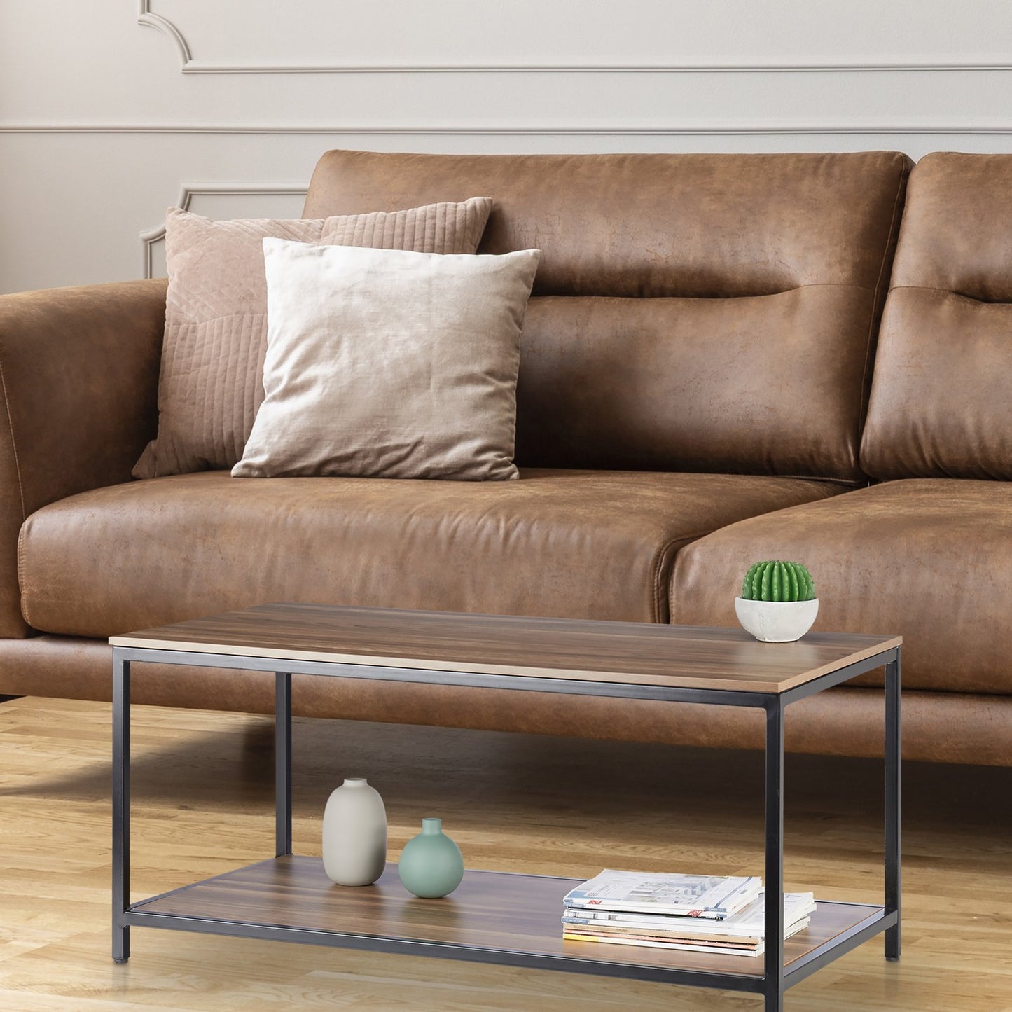 Coffee table with metal frame