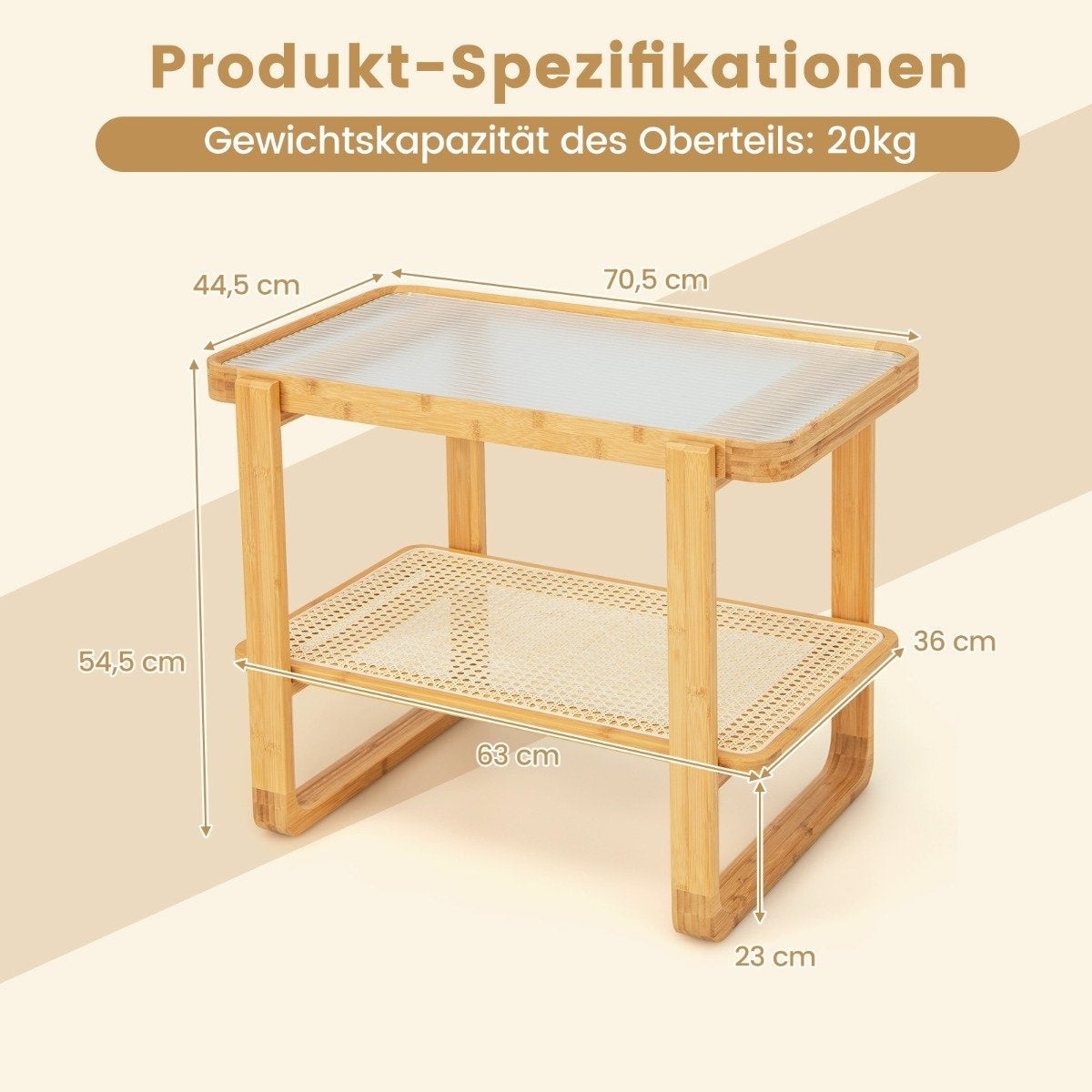 Coffee table with removable glass top & rattan shelf Coffee table with bamboo frame