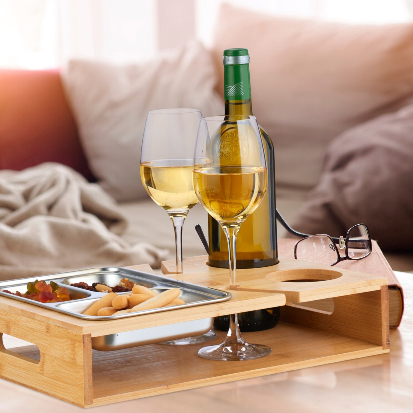 Coffee table with tray in stainless steel