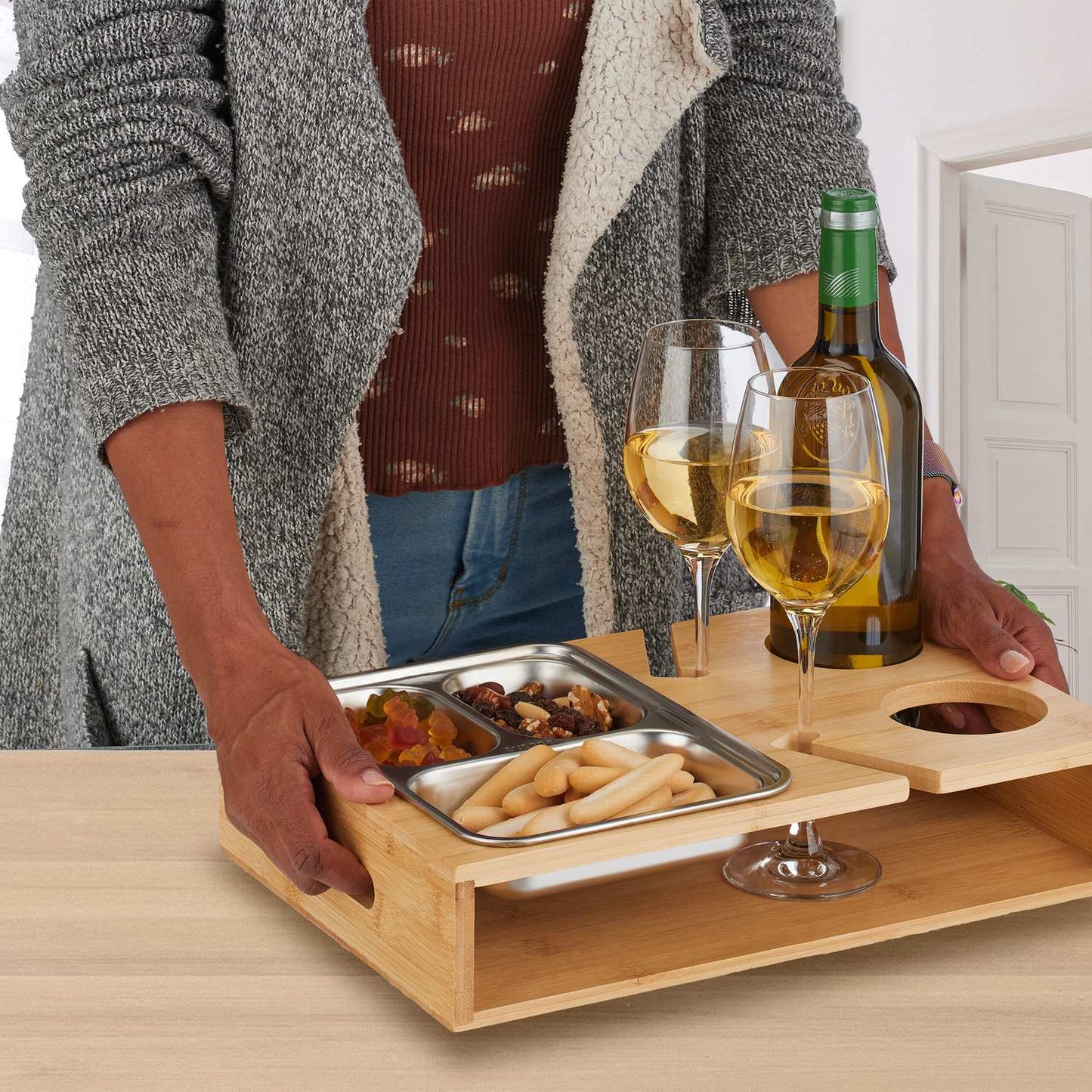 Coffee table with tray in stainless steel