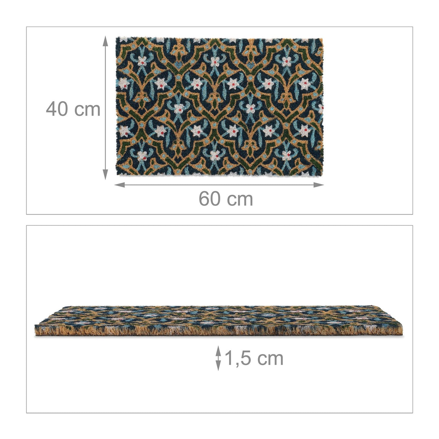 Coir Doormat – Oriental Floral Design, Non-Slip, Durable