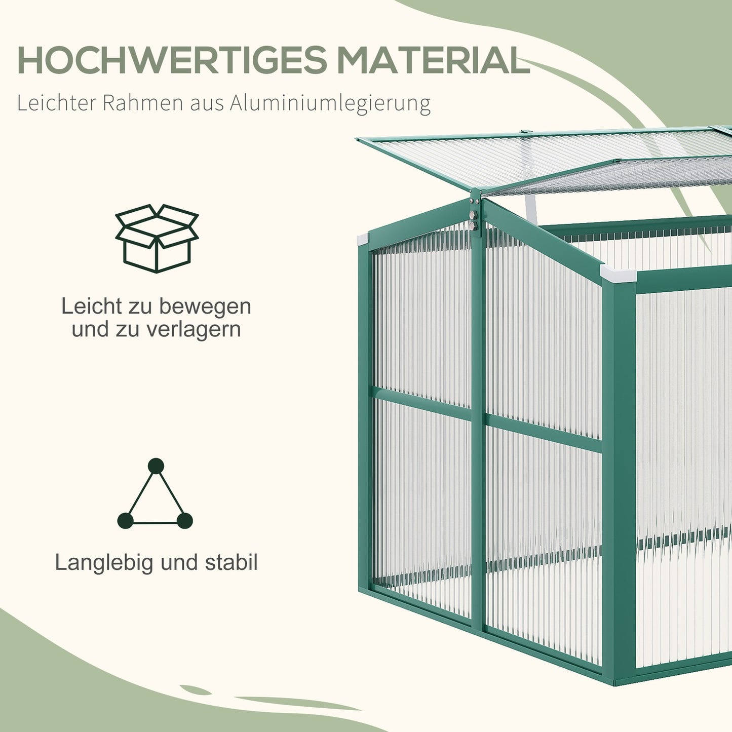 Aluminum cold frame Mini greenhouse, adjustable roof, UV protected