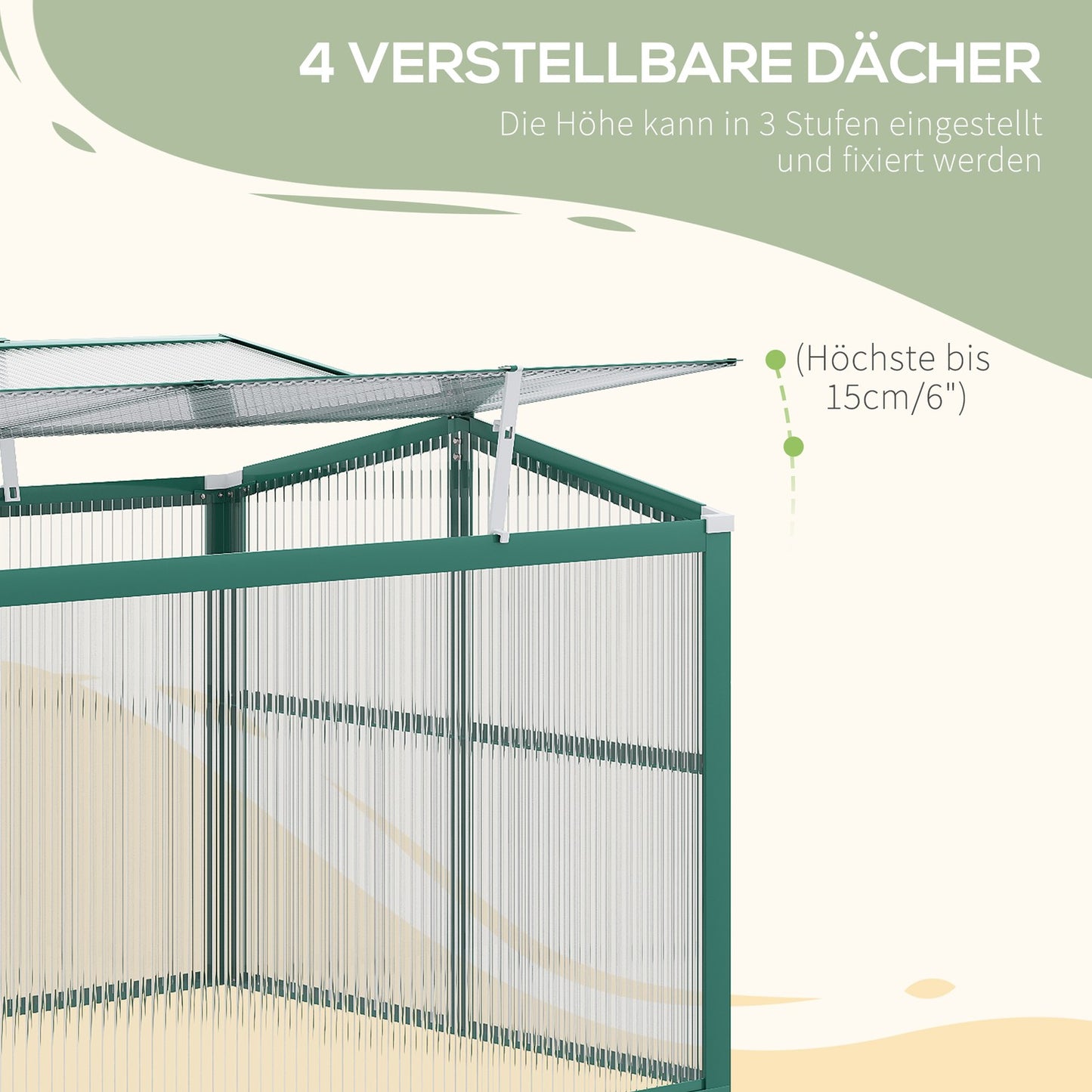 Aluminum cold frame Mini greenhouse, adjustable roof, UV protected