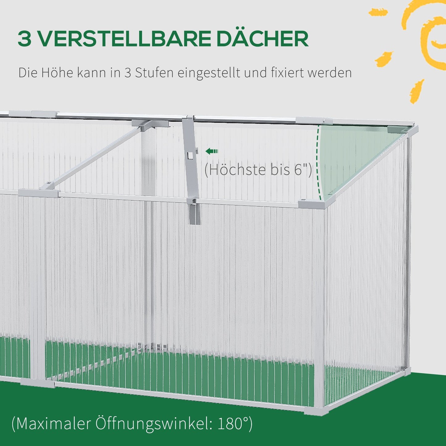 Mini greenhouse with adjustable roof, aluminum - 180x51x51cm