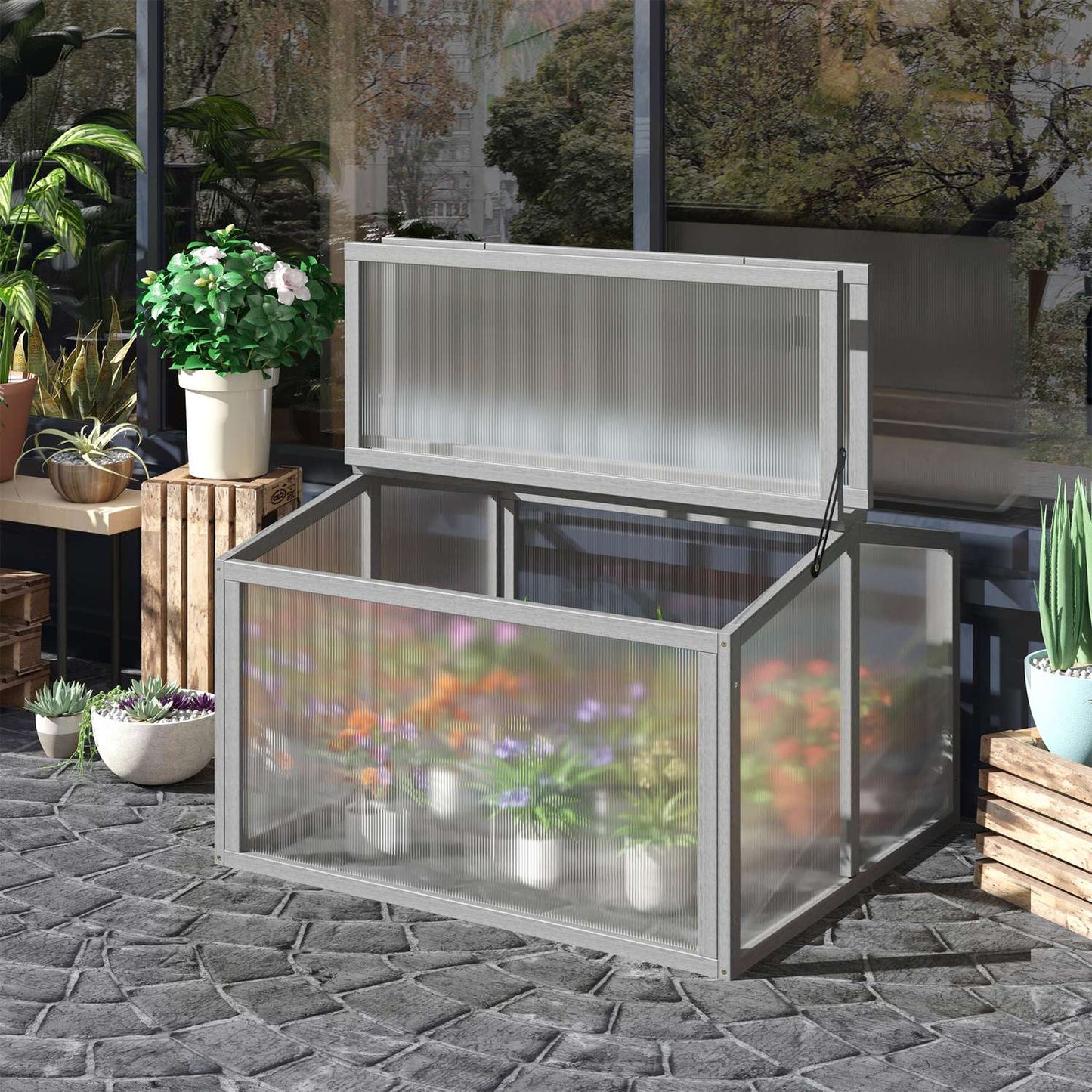 Cold Frame Greenhouse – Wood & Polycarbonate, 90x80x58 cm