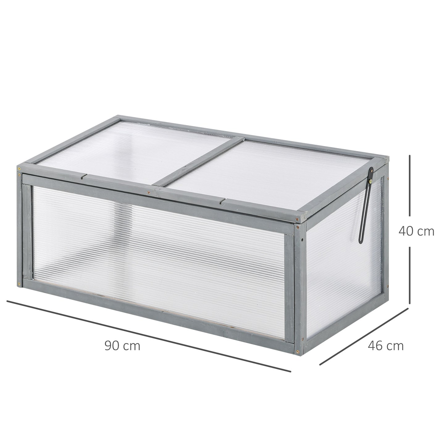 Wood & Polycarbonate Cold Frame Greenhouse, Weatherproof Cover, Grey