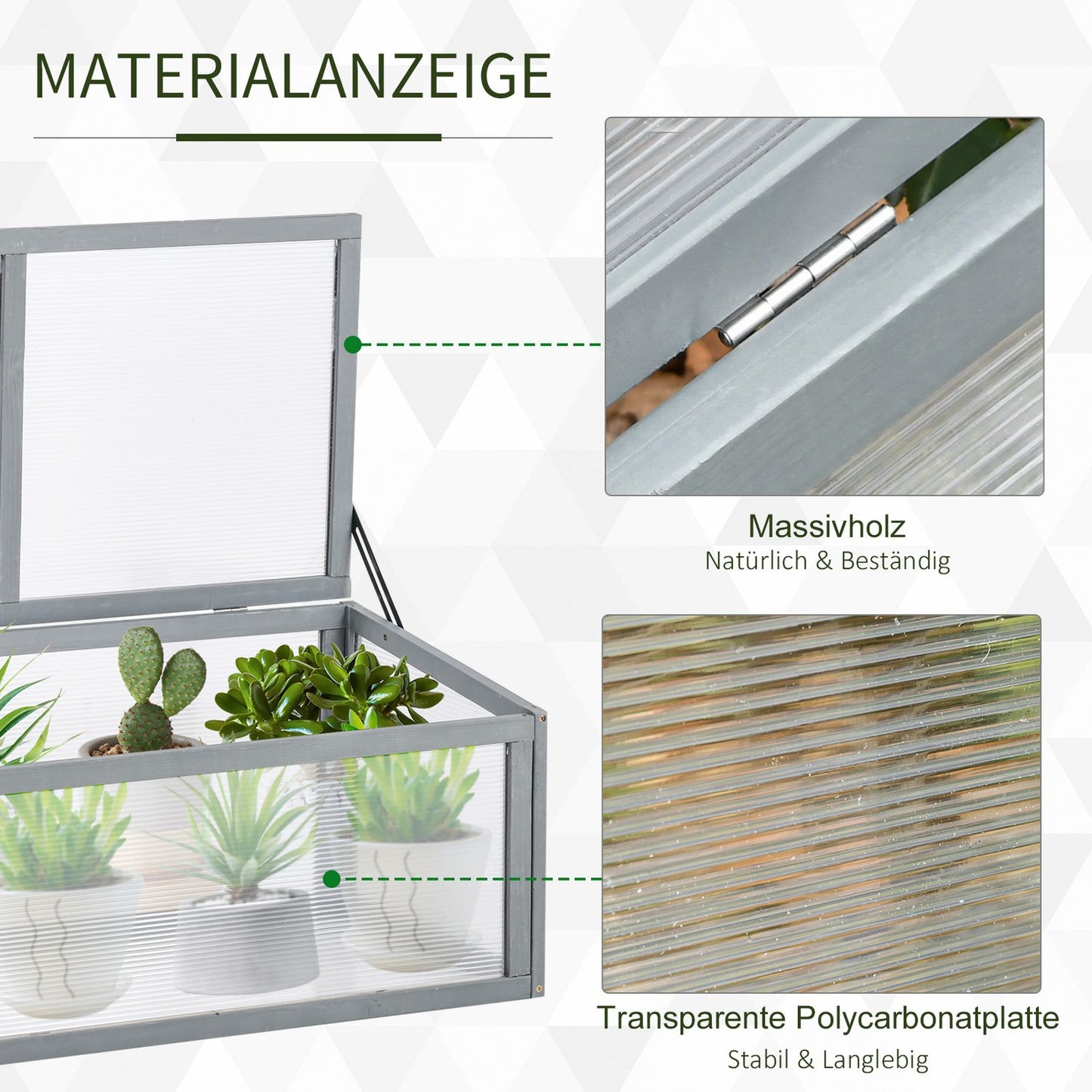 Wood & Polycarbonate Cold Frame Greenhouse, Weatherproof Cover, Grey