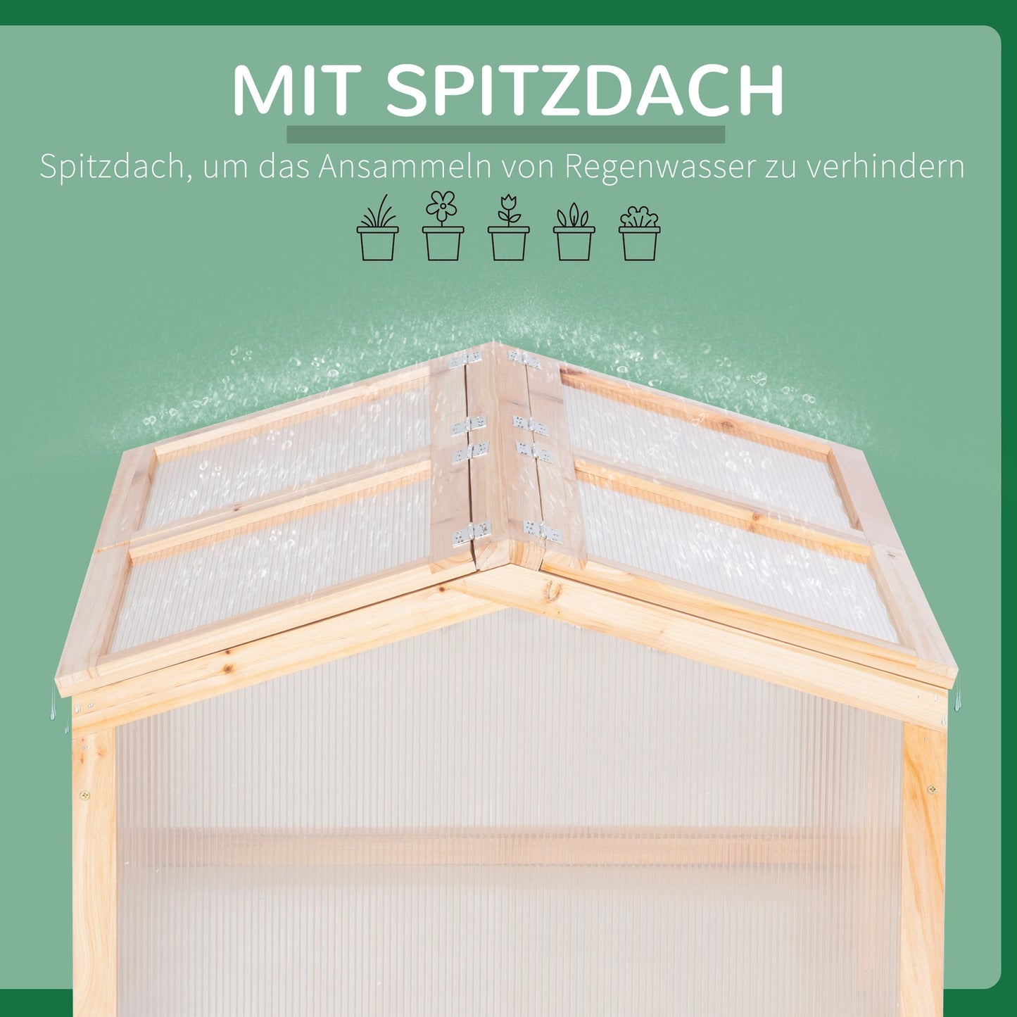 Greenhouse with wooden cold frame, weatherproof polycarbonate cover