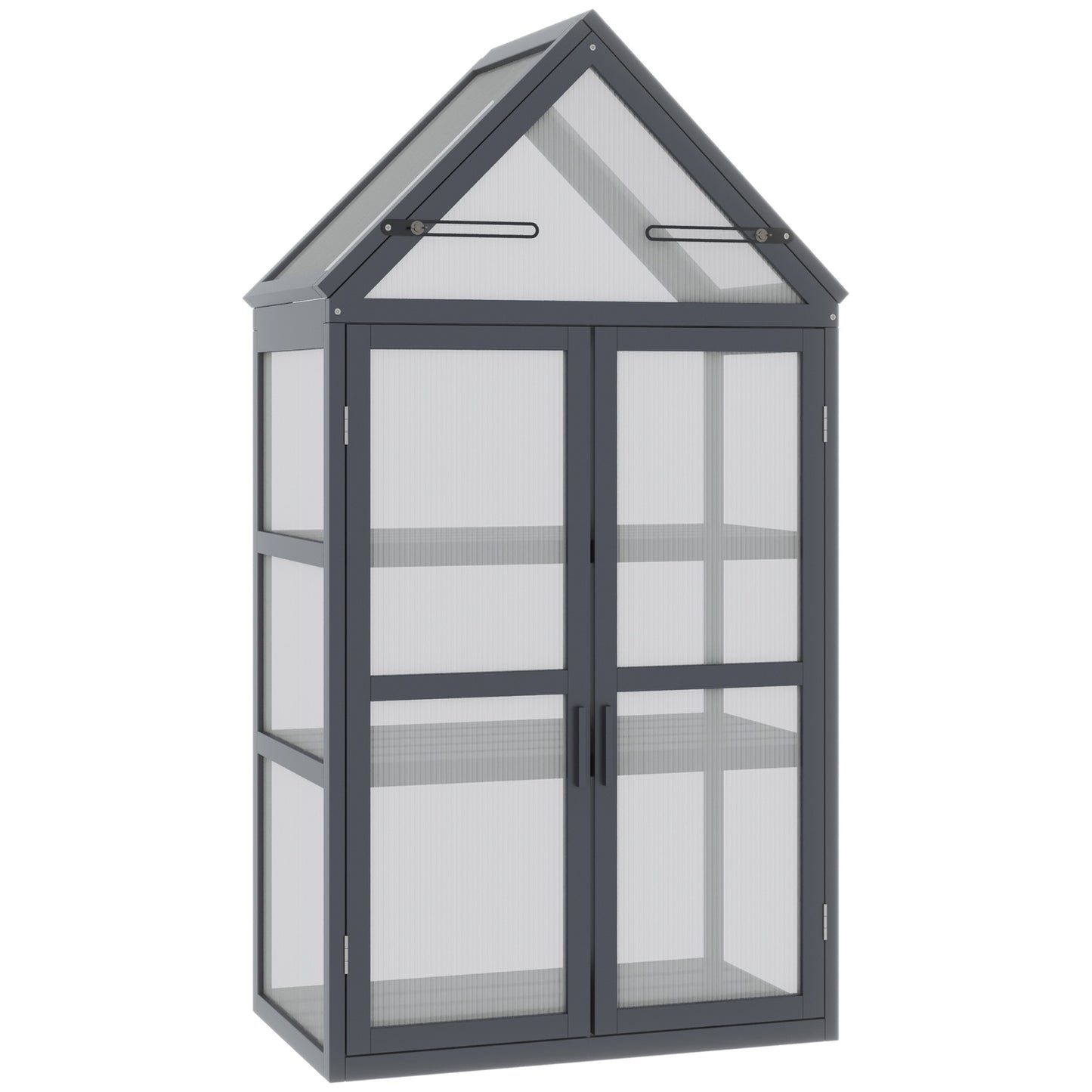 Mini greenhouse, 3-level wooden frame with hinged roof