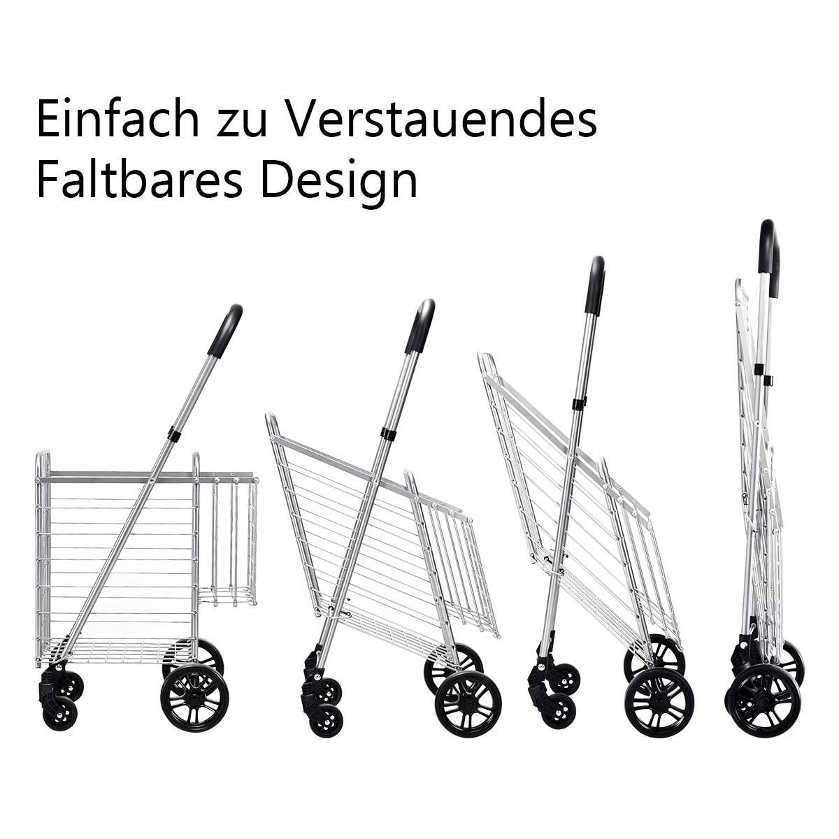 Collapsible Shopping Cart with Dual Basket, Adjustable Handle