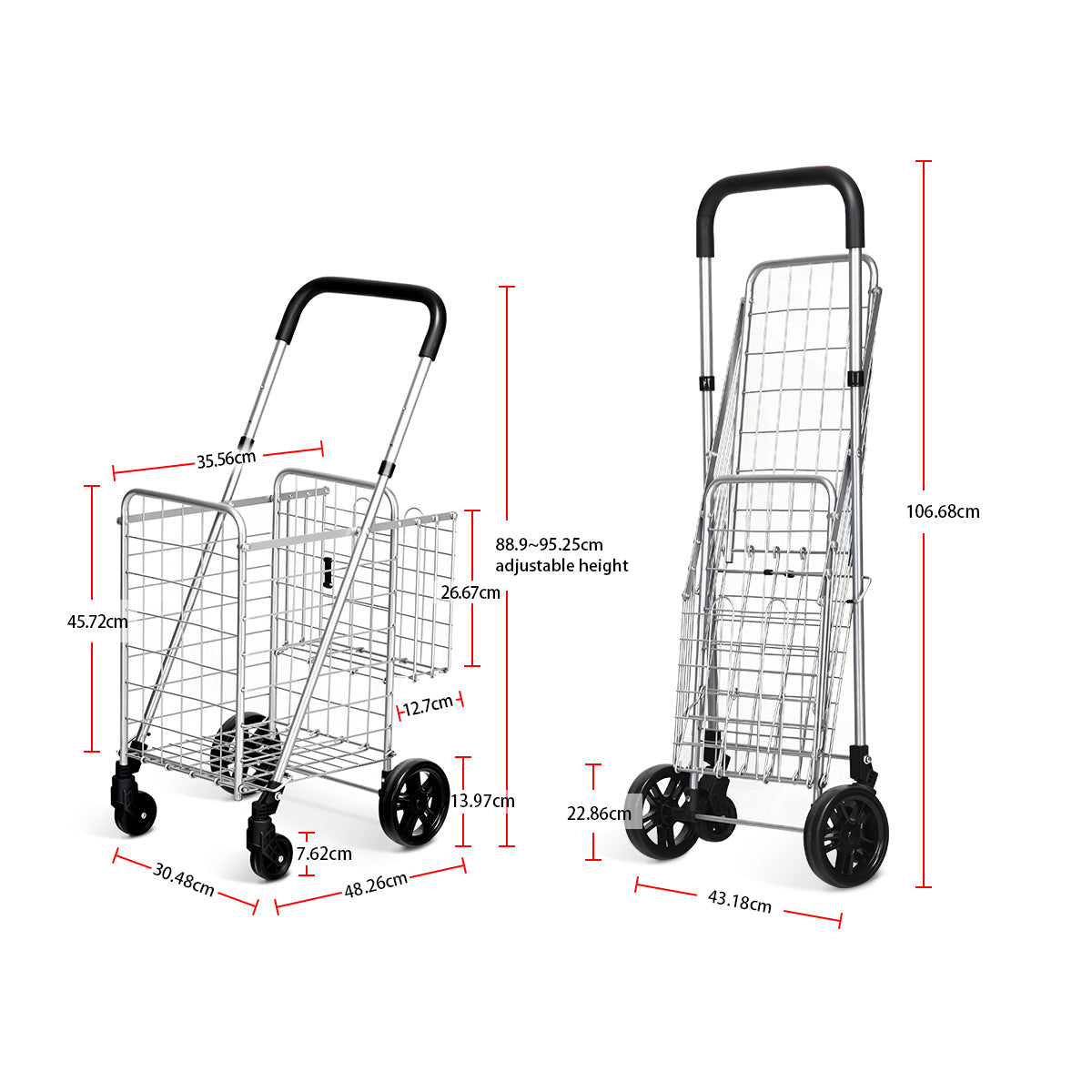 Collapsible Shopping Cart with Dual Basket, Adjustable Handle