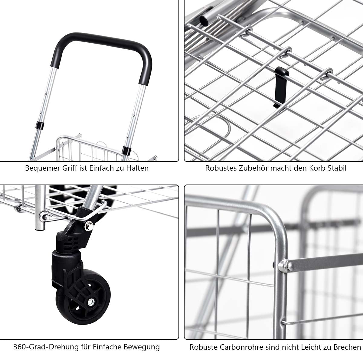 Collapsible Shopping Cart with Dual Basket, Adjustable Handle