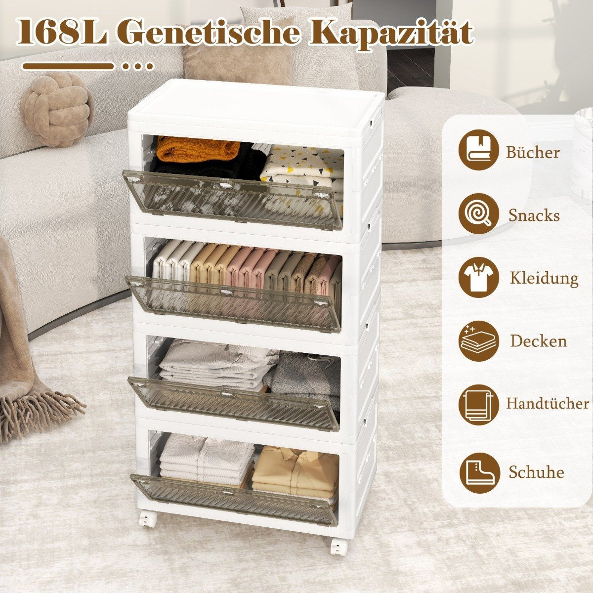 Collapsible Storage Box with Lid, 126L/168L, Wheels