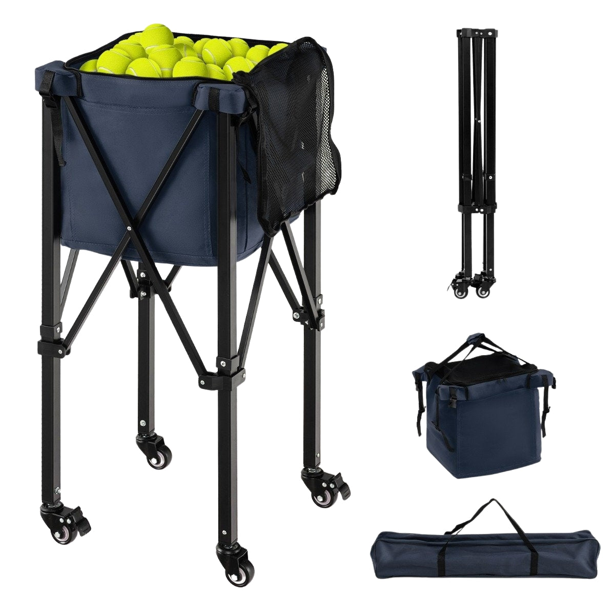 Collapsible Tennis Ball Cart with Wheels, Holds 150 Balls
