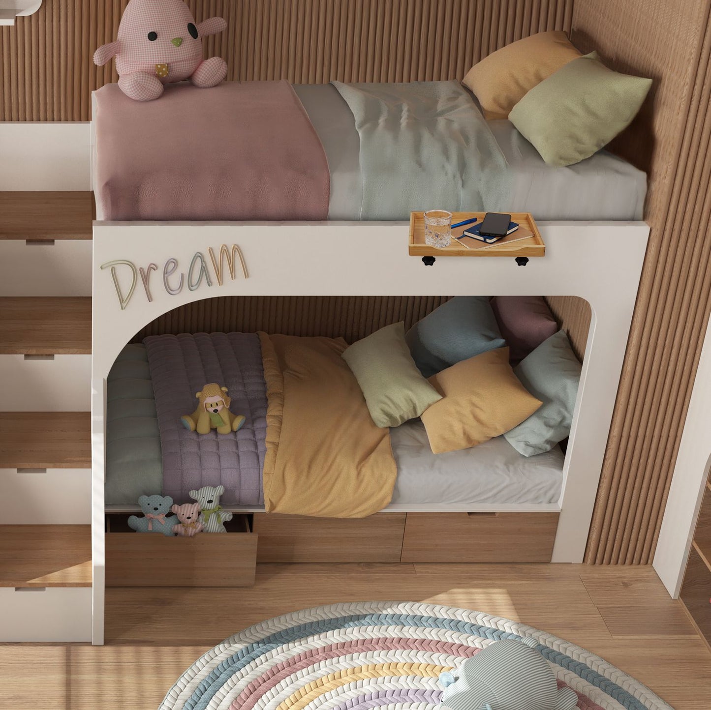 Collapsible bed shelf made of bamboo