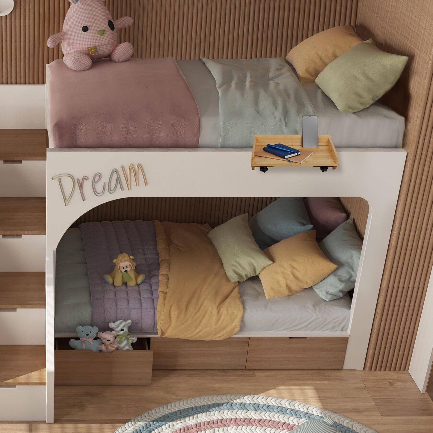Collapsible bed shelf made of bamboo