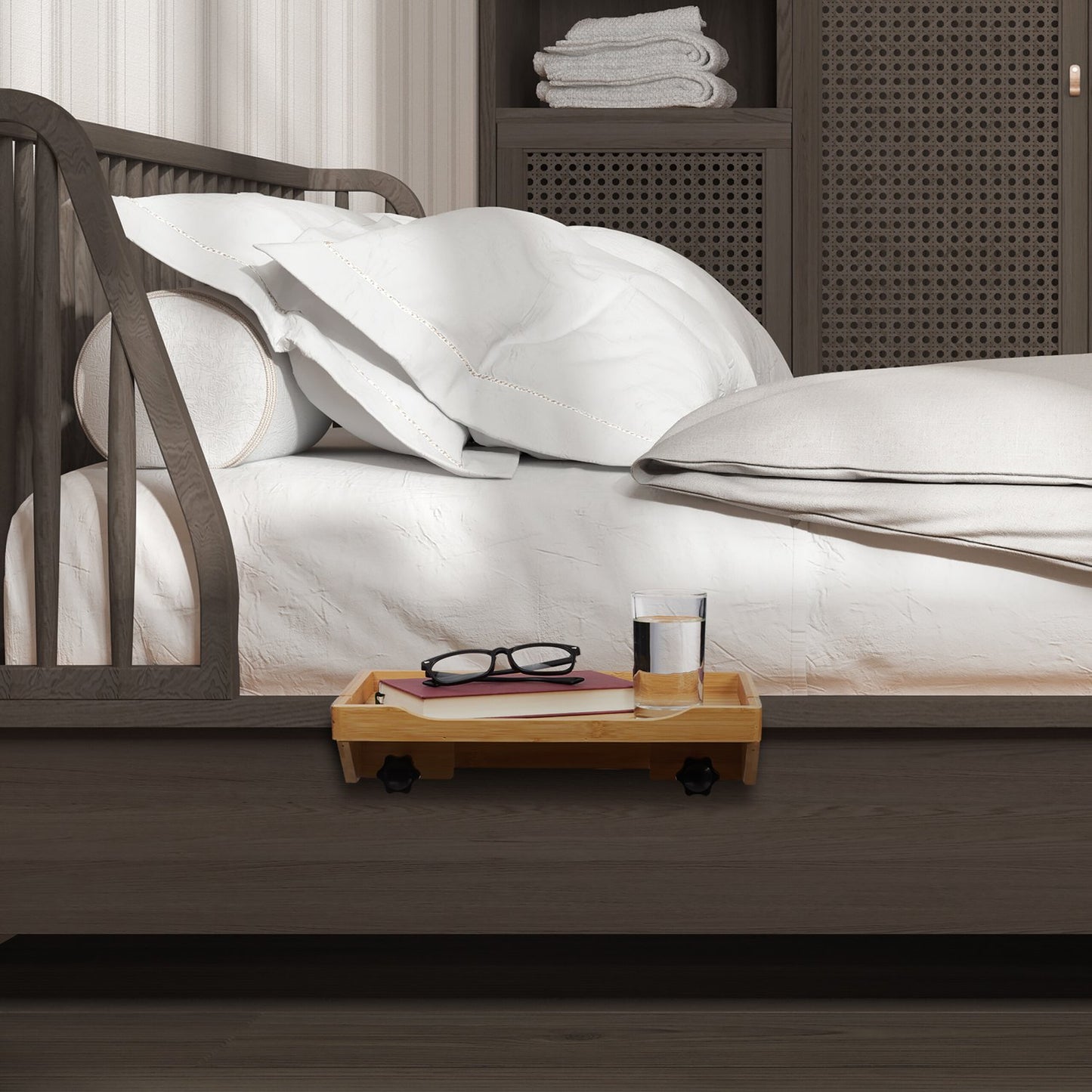 Collapsible bed shelf made of bamboo