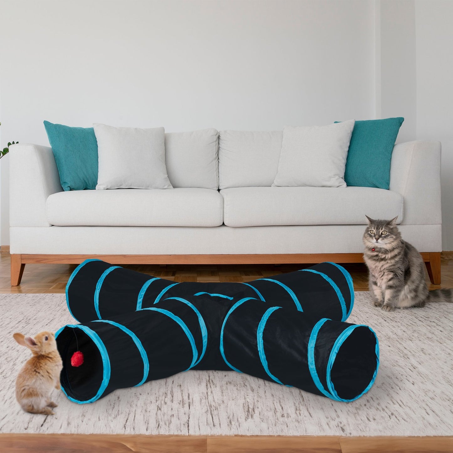 Collapsible cat tunnel with 4 aisles