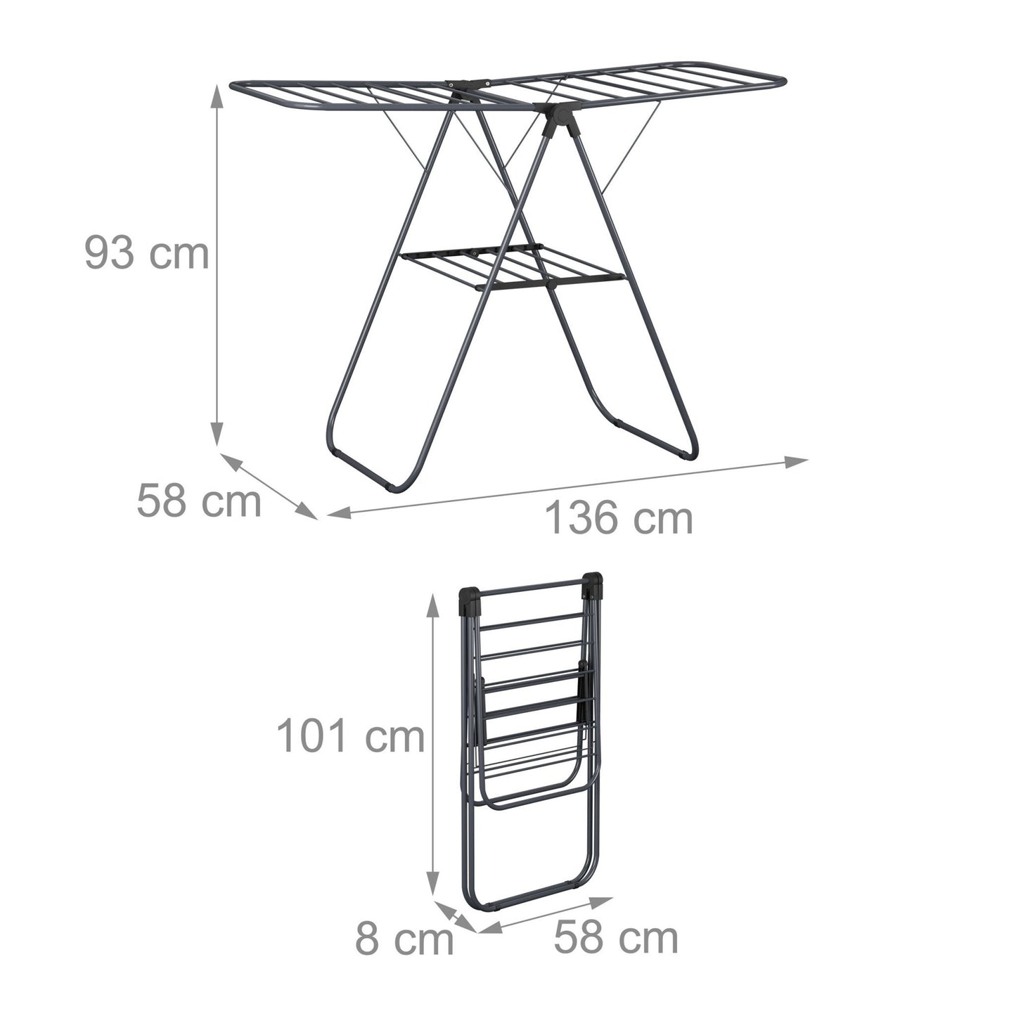 Collapsible clothes horse with wings