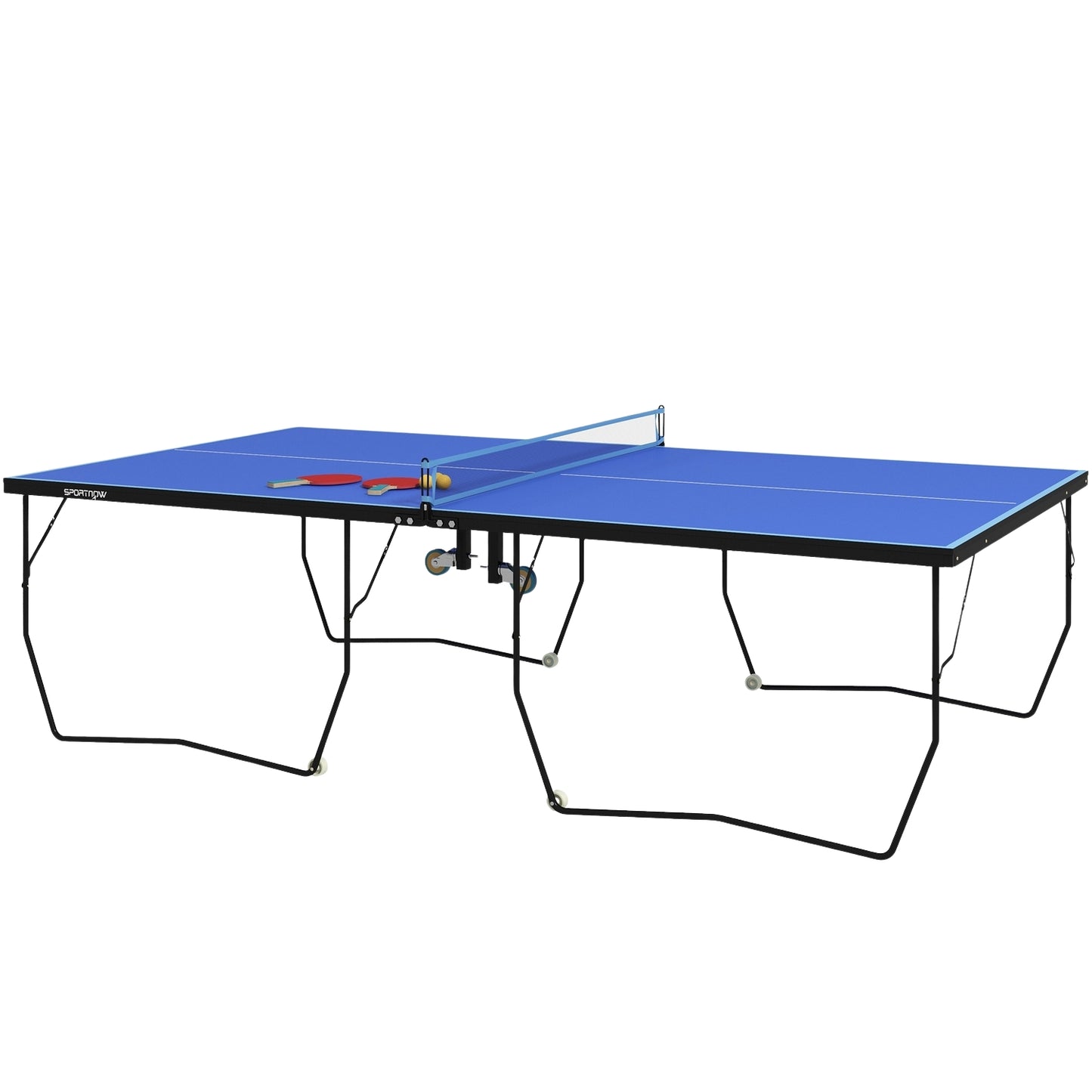 Collapsible outdoor table tennis set with net and wheels