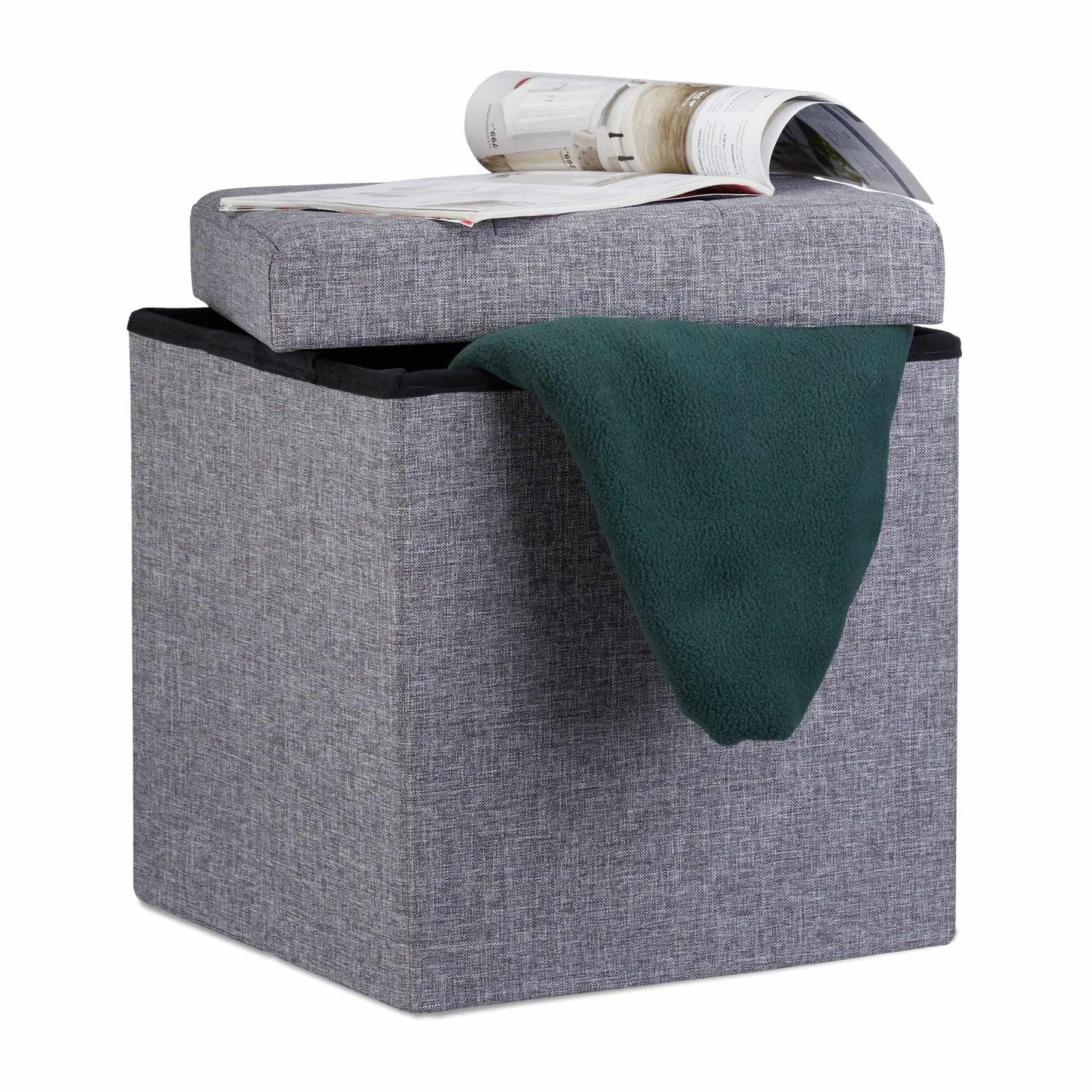 Collapsible stool with linen fabric storage