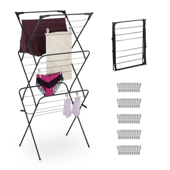 Collapsible washing rack with 50 clips