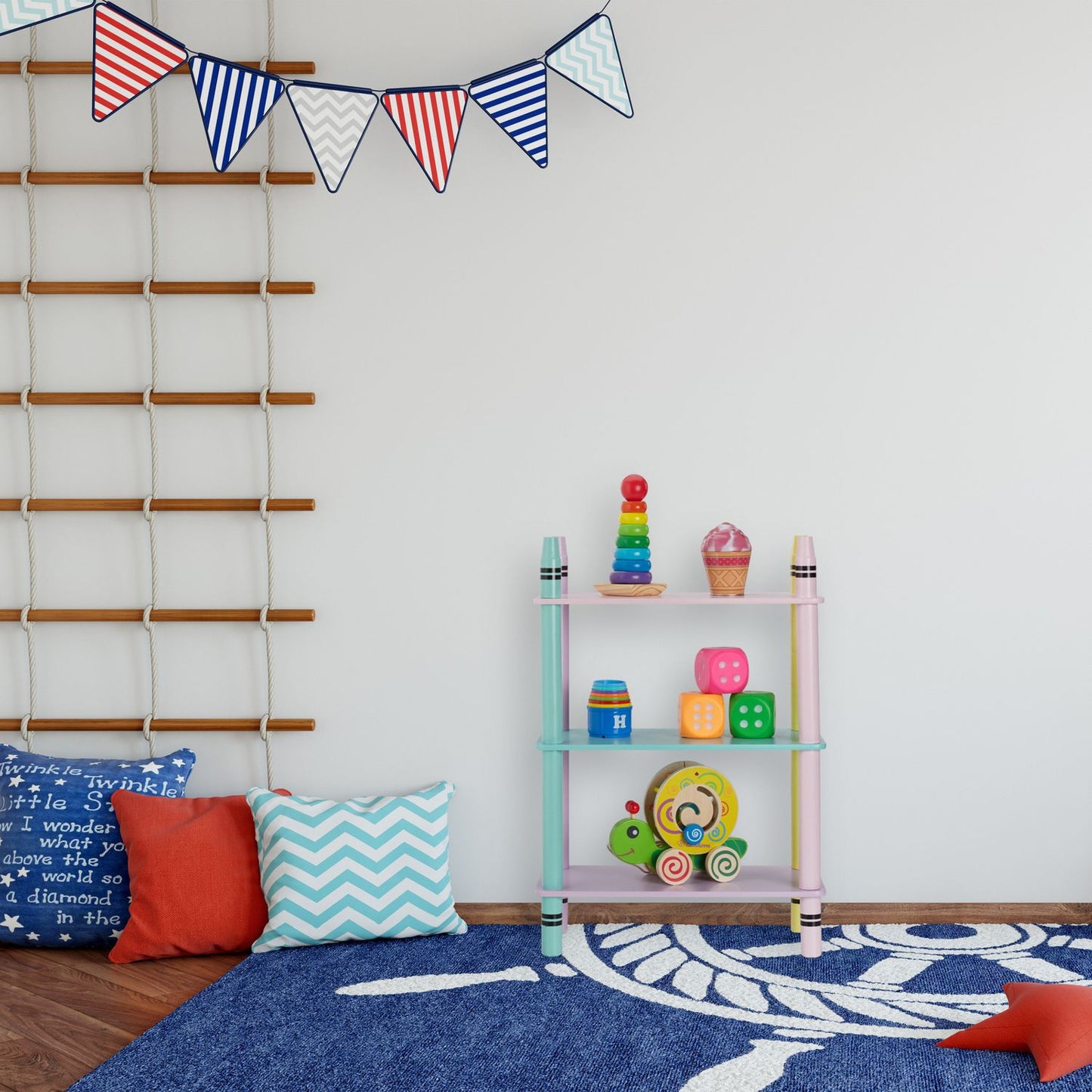 Colorful children's shelf with 3 shelves