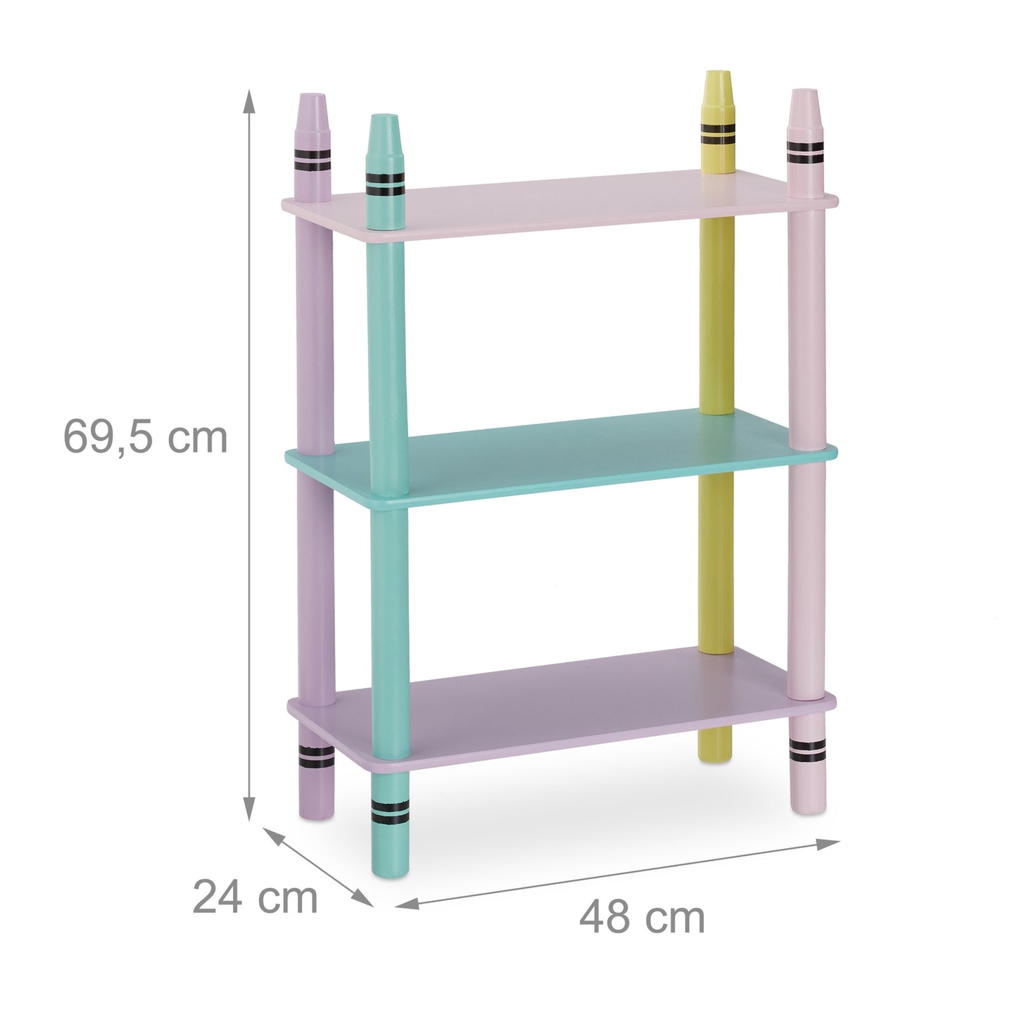 Colorful children's shelf with 3 shelves