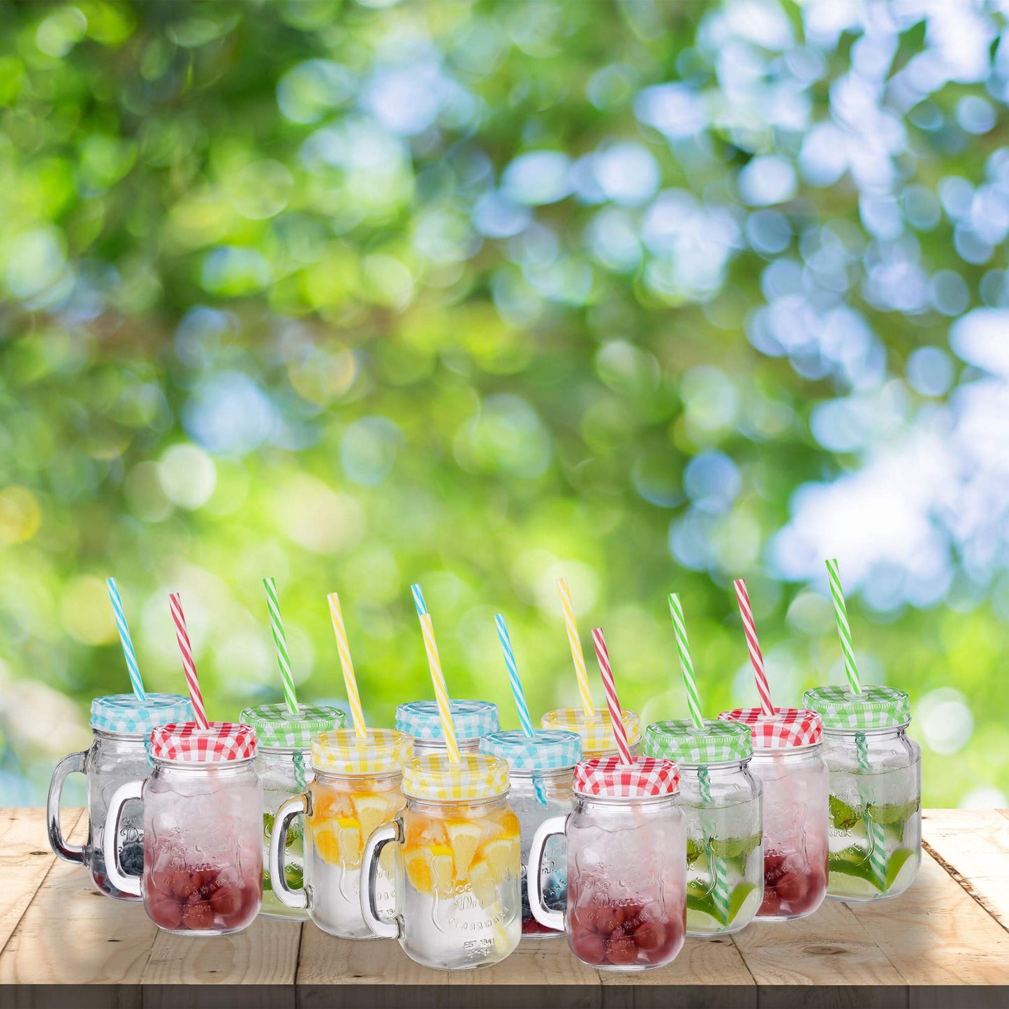 Colorful drinking glasses with lids - 12 pcs