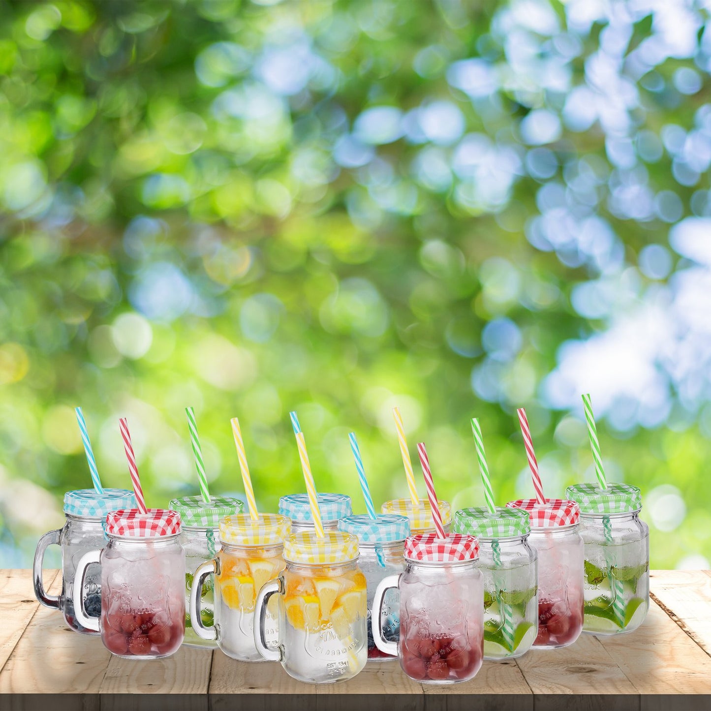 Colorful drinking glasses with lids - 12 pcs