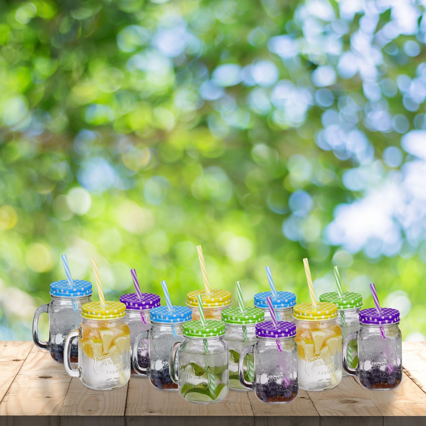 Colorful drinking glasses with lids - 12 pcs
