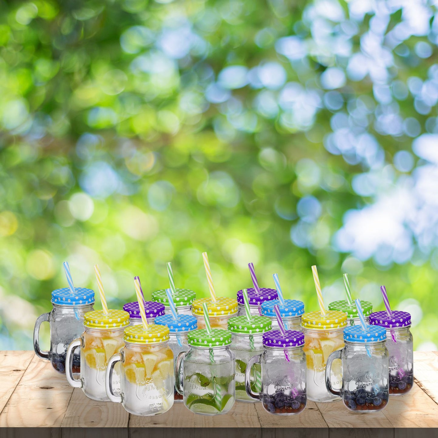 Colorful drinking glasses with lids - 16 pcs