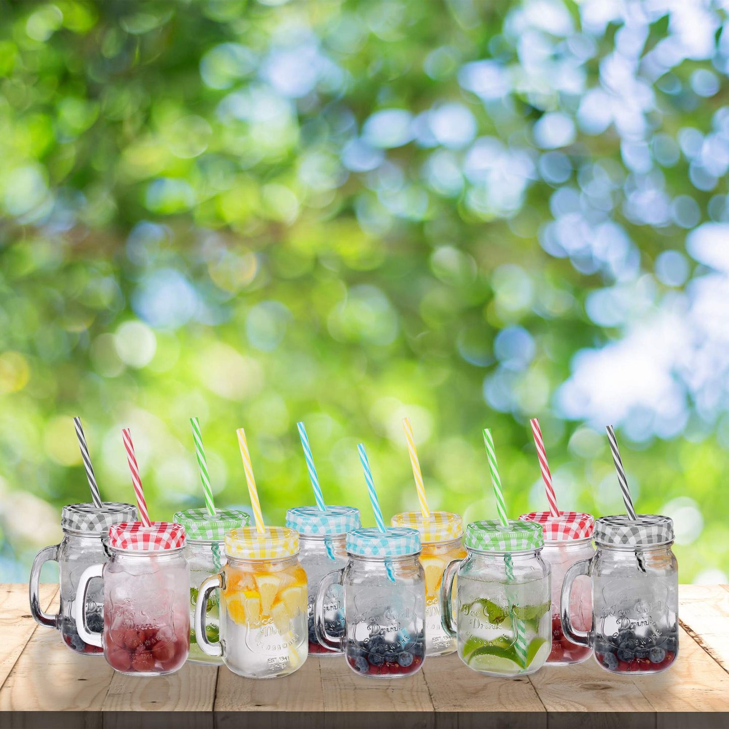 Colorful drinking glasses with lid set of 10
