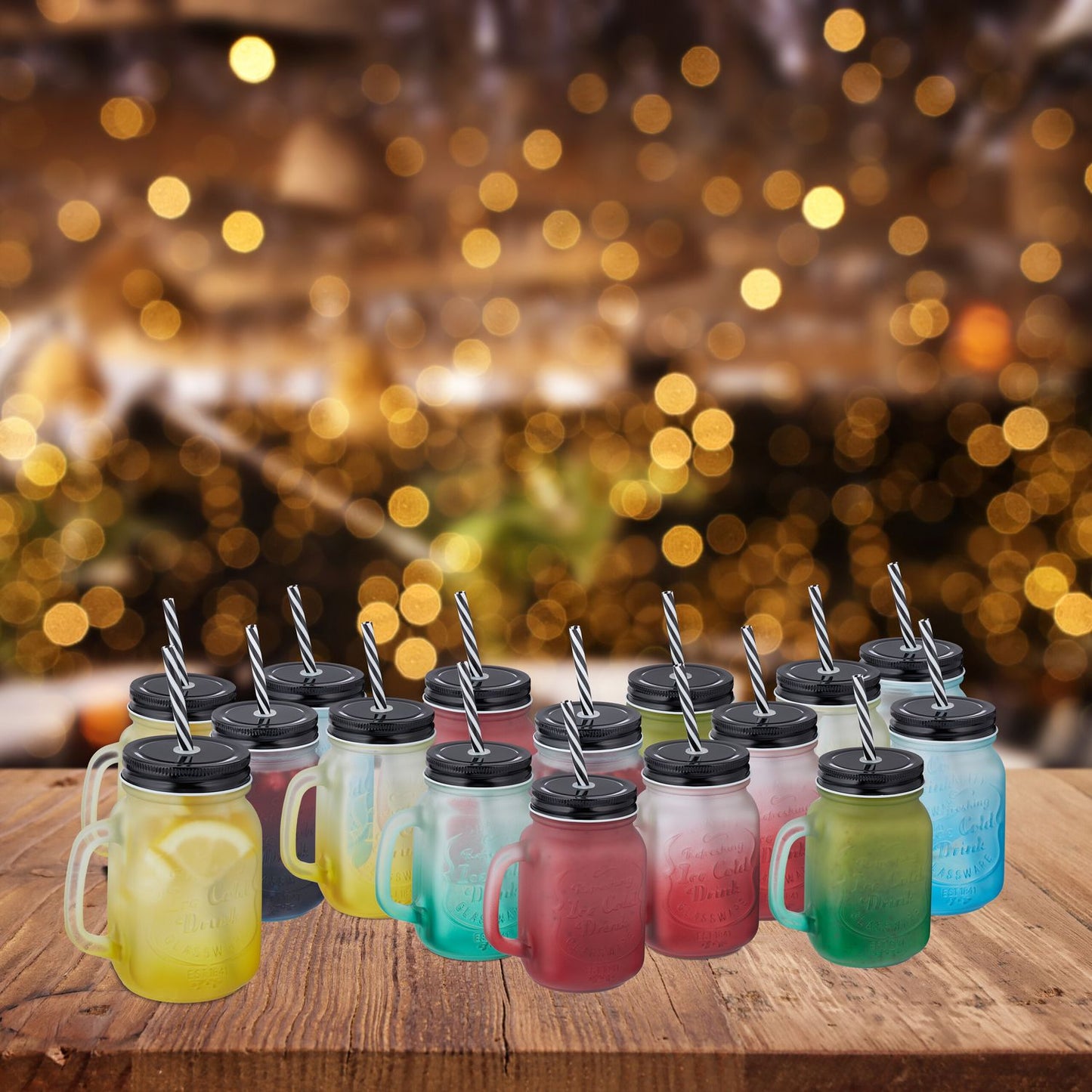 Colorful drinking glasses with lid set of 16