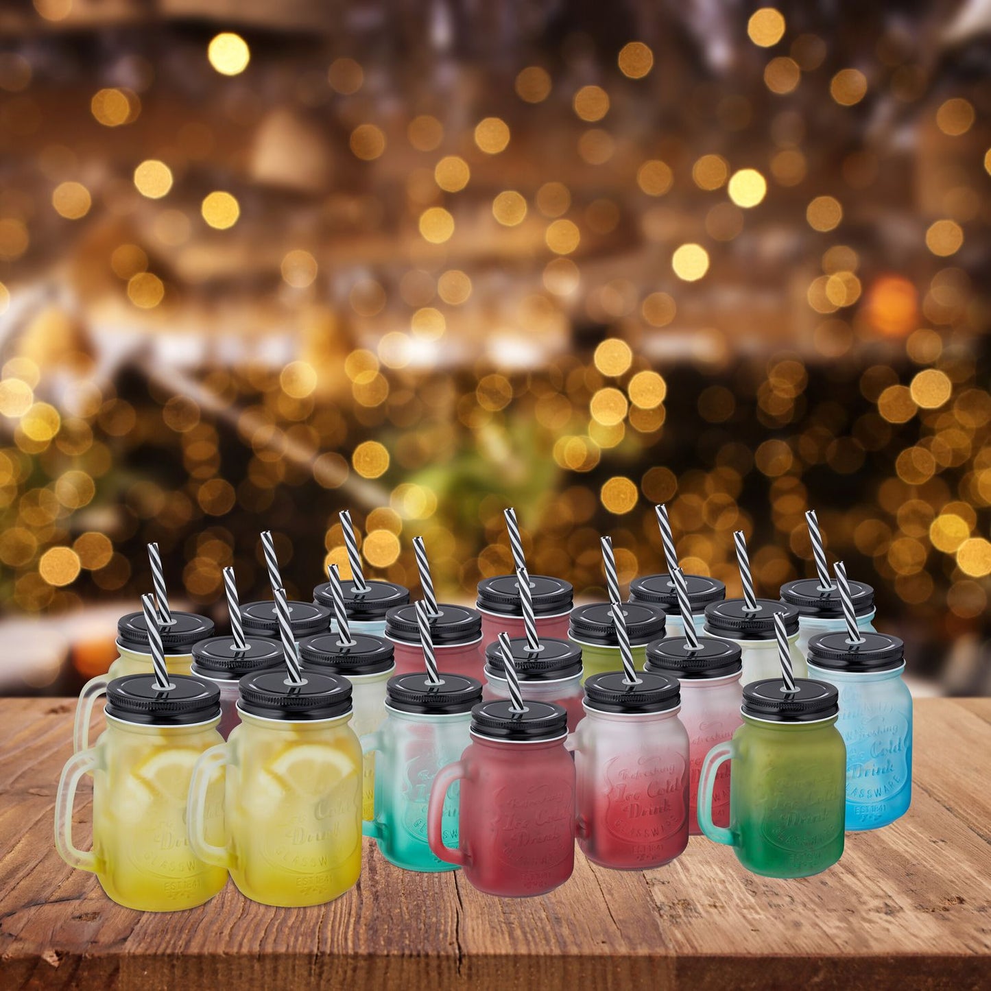 Colorful drinking glasses with lids set of 20